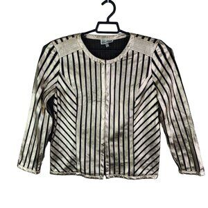 Womens Metallic Stripe JM Collection Blazer Jacket Faux Leather Full Zip Size S